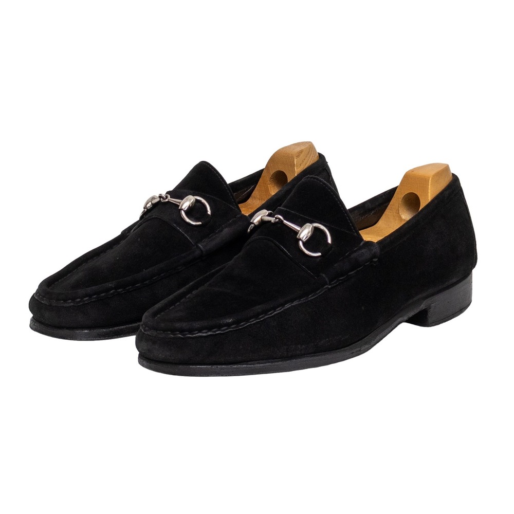 Vintage Gucci Mens Black Suede Horsebit Loafers Silver Hardware Size 43 E US 10